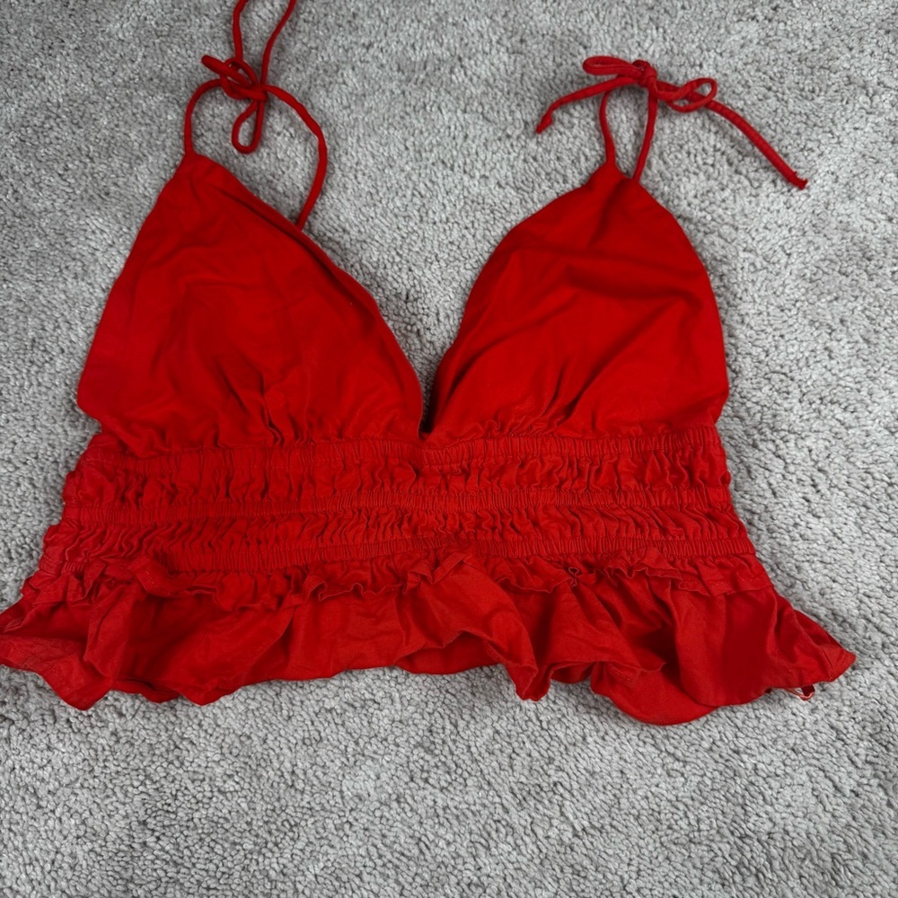 Sim & Sam Paolina Red Dainty Fairy Smocked Strappy Ruffled Festival Top Size‎ L